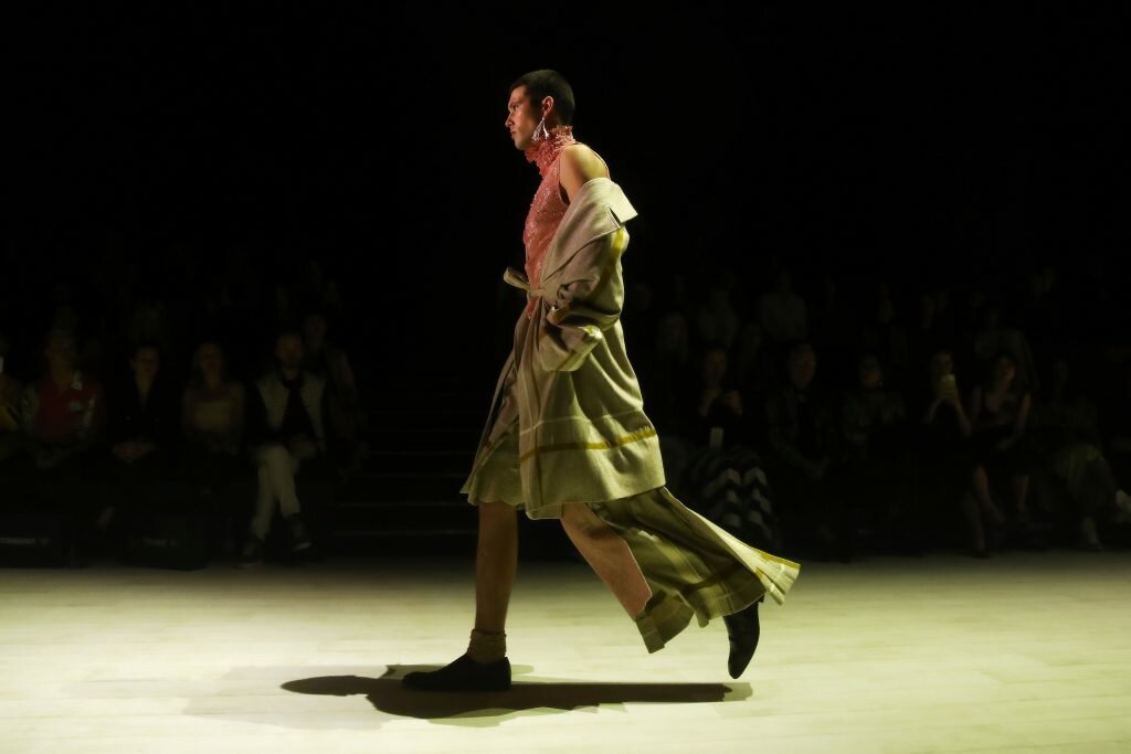 SYDNEY, AUSTRALIA - MAY 16: A model walks the runway in a design by Gina Snodgrass during the St.George NextGen show at Mercedes-Benz Fashion Week Resort 19 Collections at Carriageworks on May 16, 2018 in Sydney, Australia. (Photo by Cameron Spencer/Getty Images)