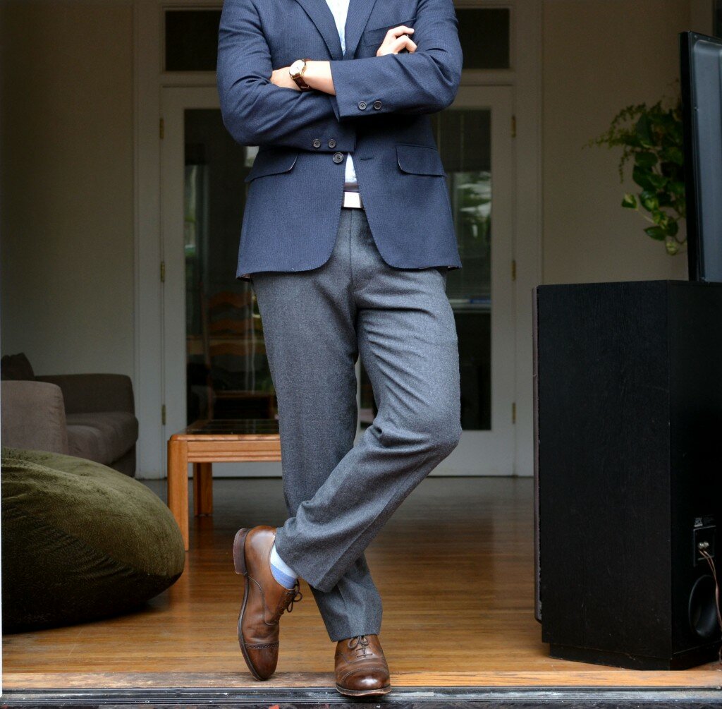 simpler man navy blazer grey flannnel